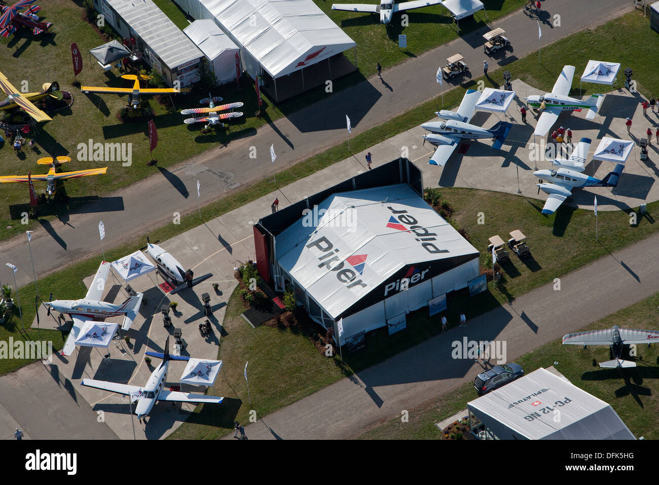 aerial photograph Piper display AirVenture 2013, Experimental Aircraft Association, Oshkosh, Wisconsin Stock Photo