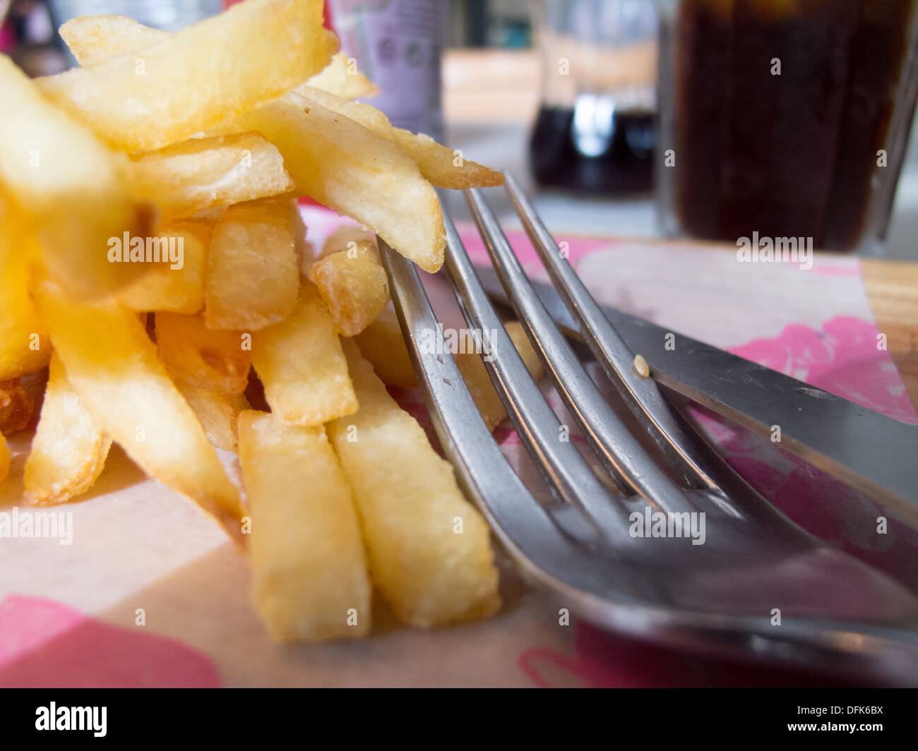 Chips French Fries fork Stock Photo