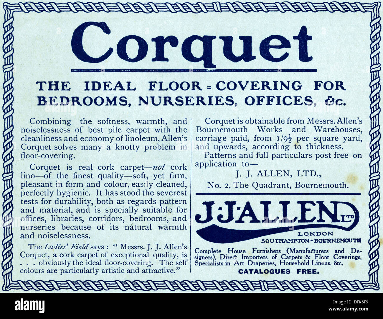 Original 1900s Advertisement Advertising Corquet Floor Covering