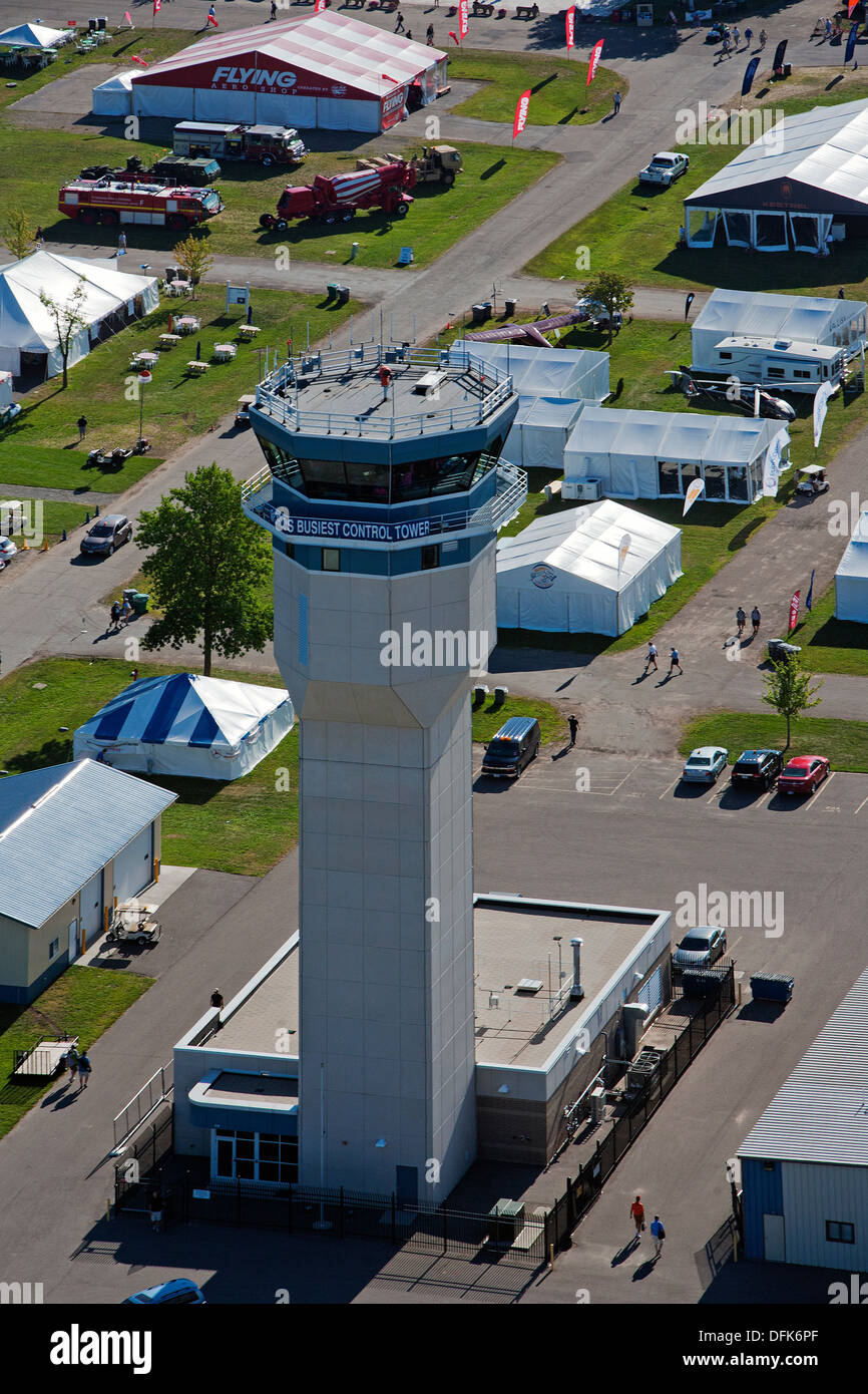 aerial photograph Whittman control tower, during AirVenture 2013, Experimental Aircraft Association, Oshkosh, Wisconsin Stock Photo