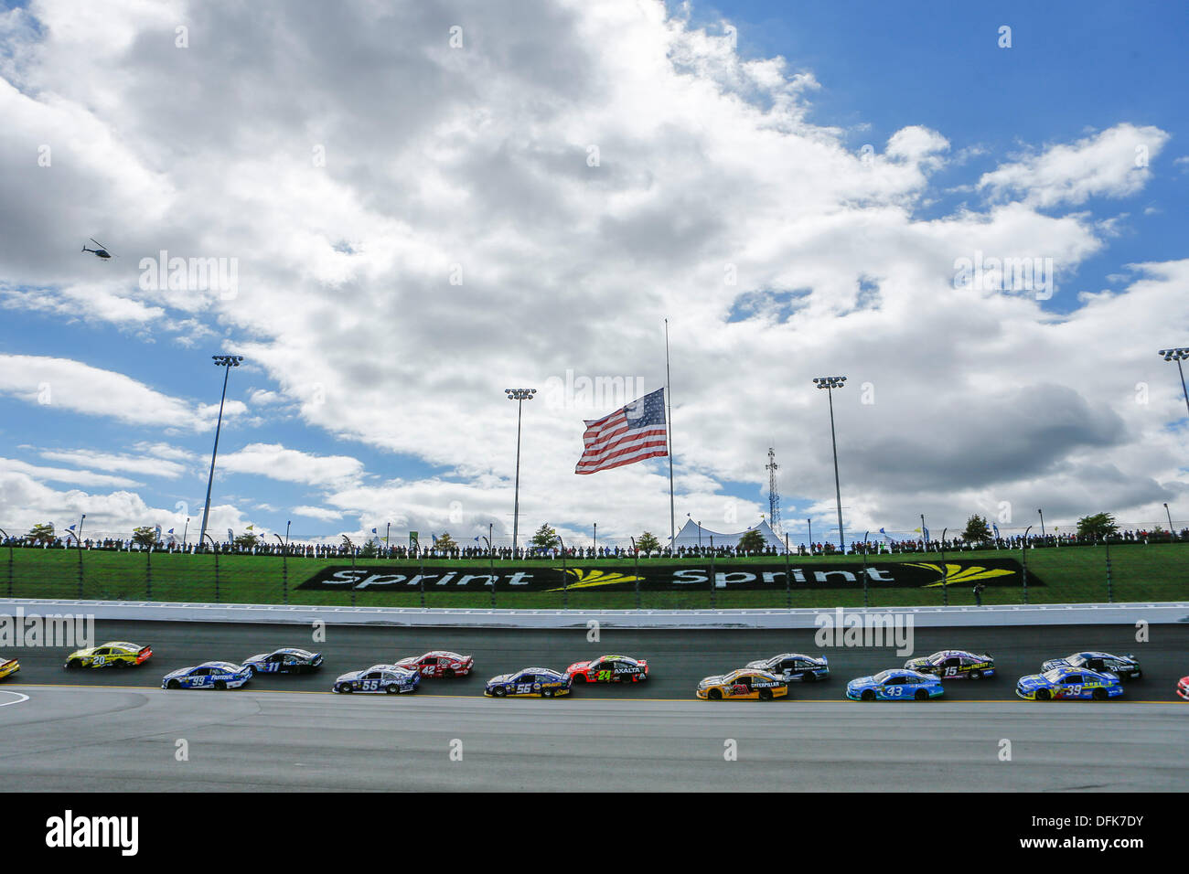 Kansas City, KS, USA. 6th Oct, 2013. October 06, 2013: The head into turn one for the first time during the Nascar Sprint Cup Hollywood Casino 400 at Kansas Speedway in Kansas City, KS. Credit:  csm/Alamy Live News Stock Photo