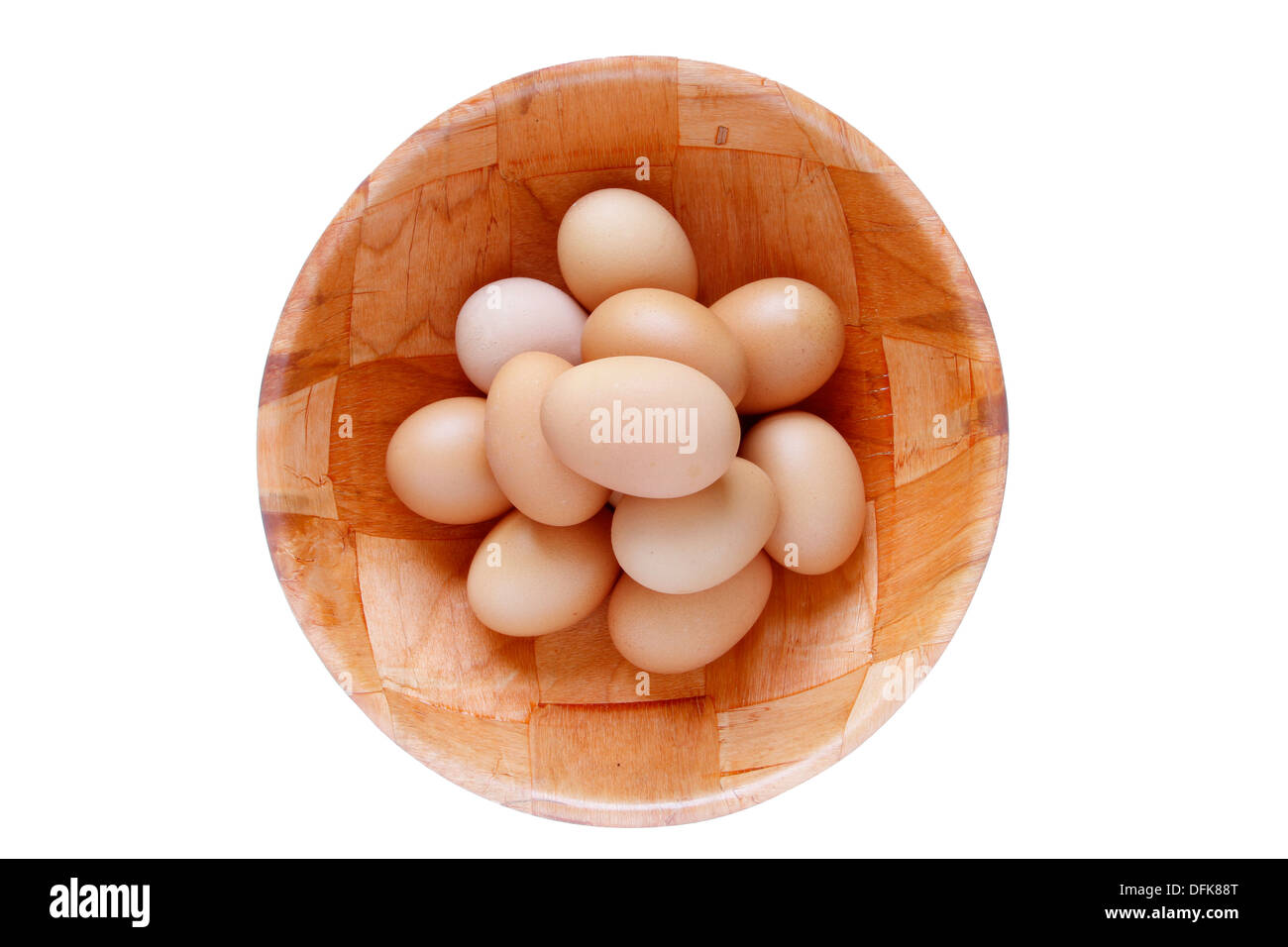 Bowl of eggs on plain white background Stock Photo