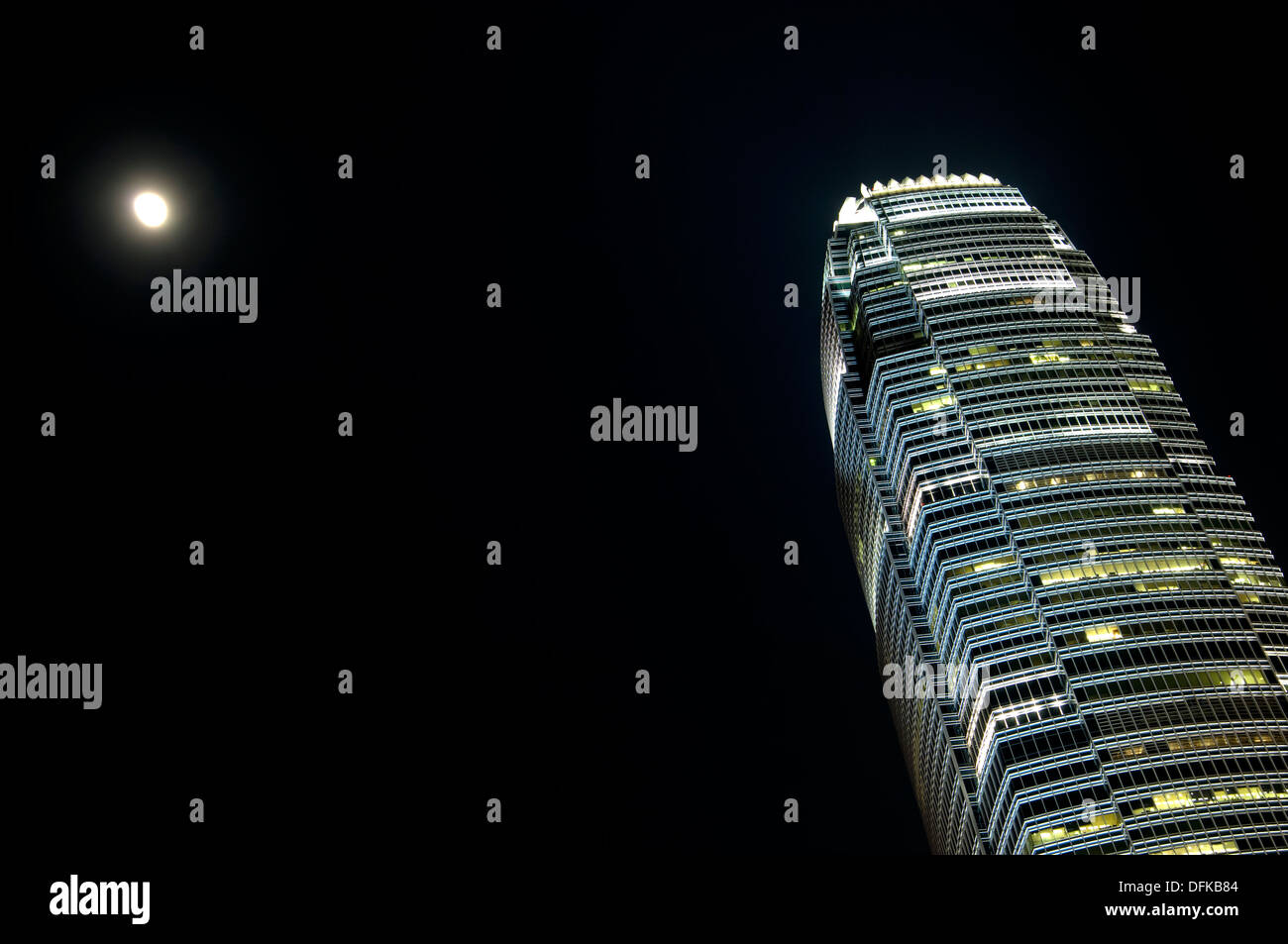 Night shot of the skyscraper Two International Finance, 2IFC, Central District, Hong Kong Stock Photo