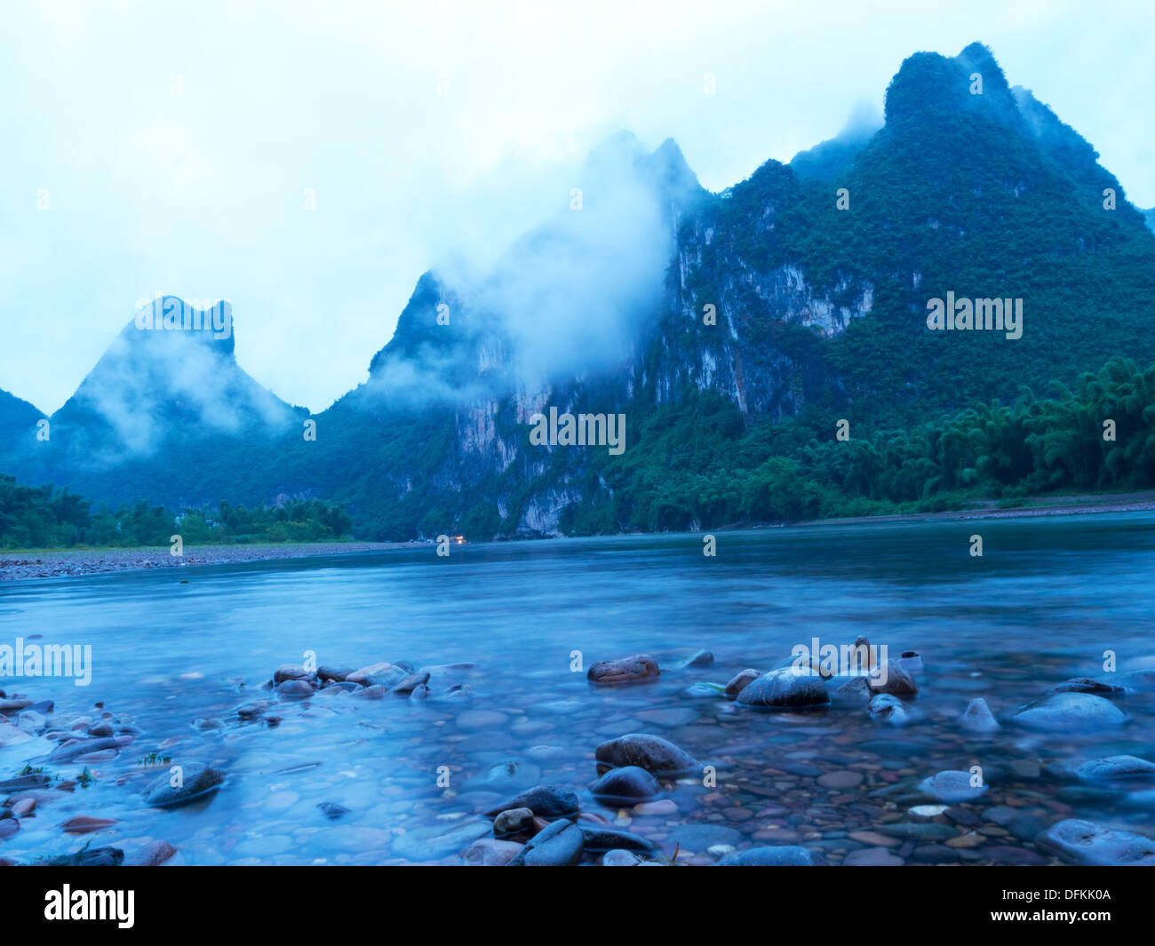 The Lijiang River landscape in the morning in Xingping, Yangshuo, Guilin,Guangxi, China Stock Photo