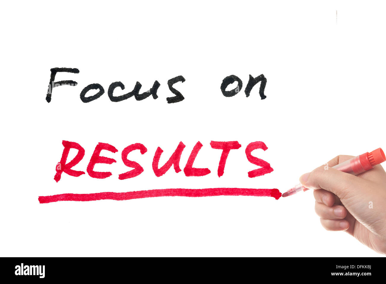 Focus on results words written on white board Stock Photo