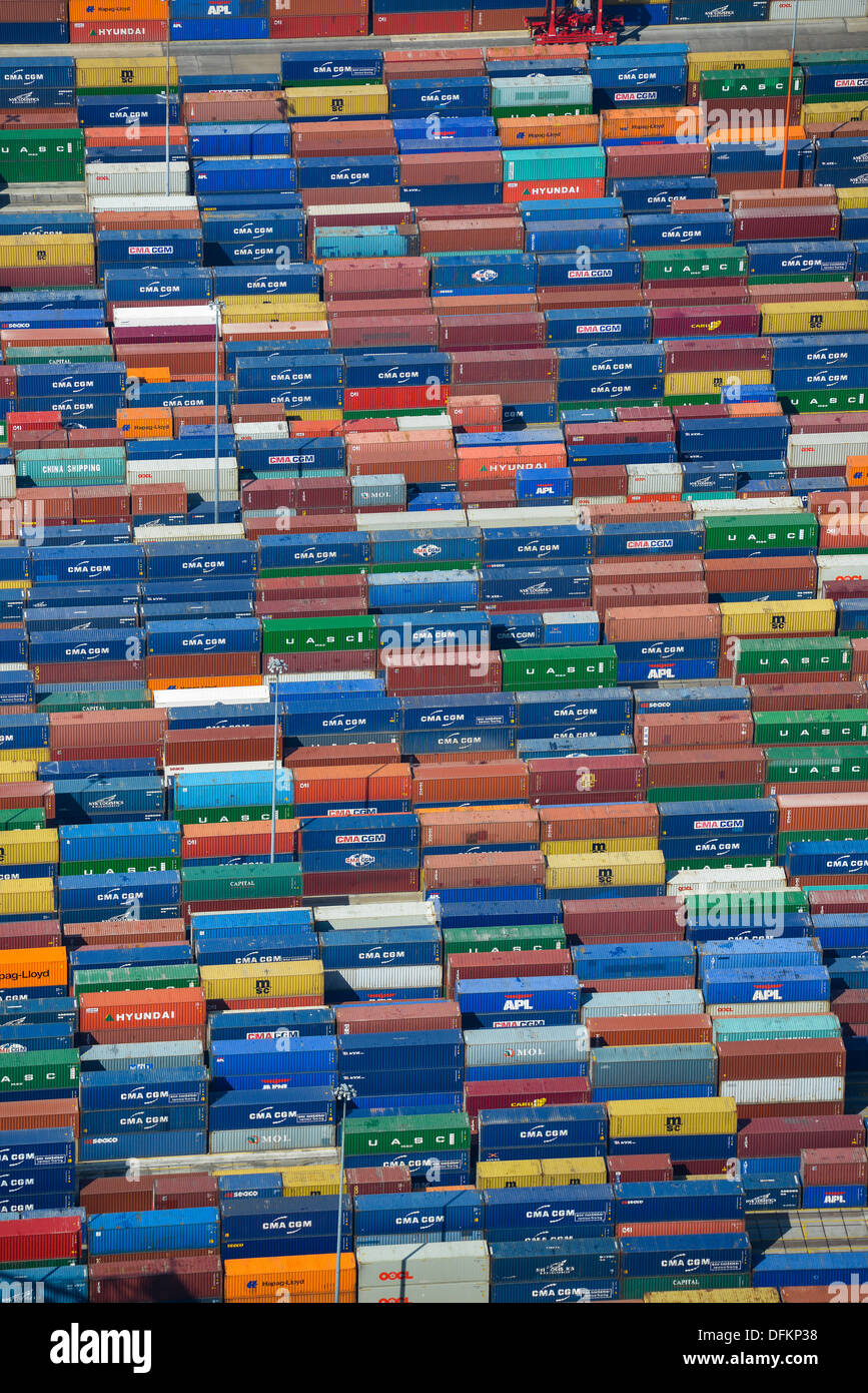 Aerial photograph of shipping containers at Southampton docks Stock Photo