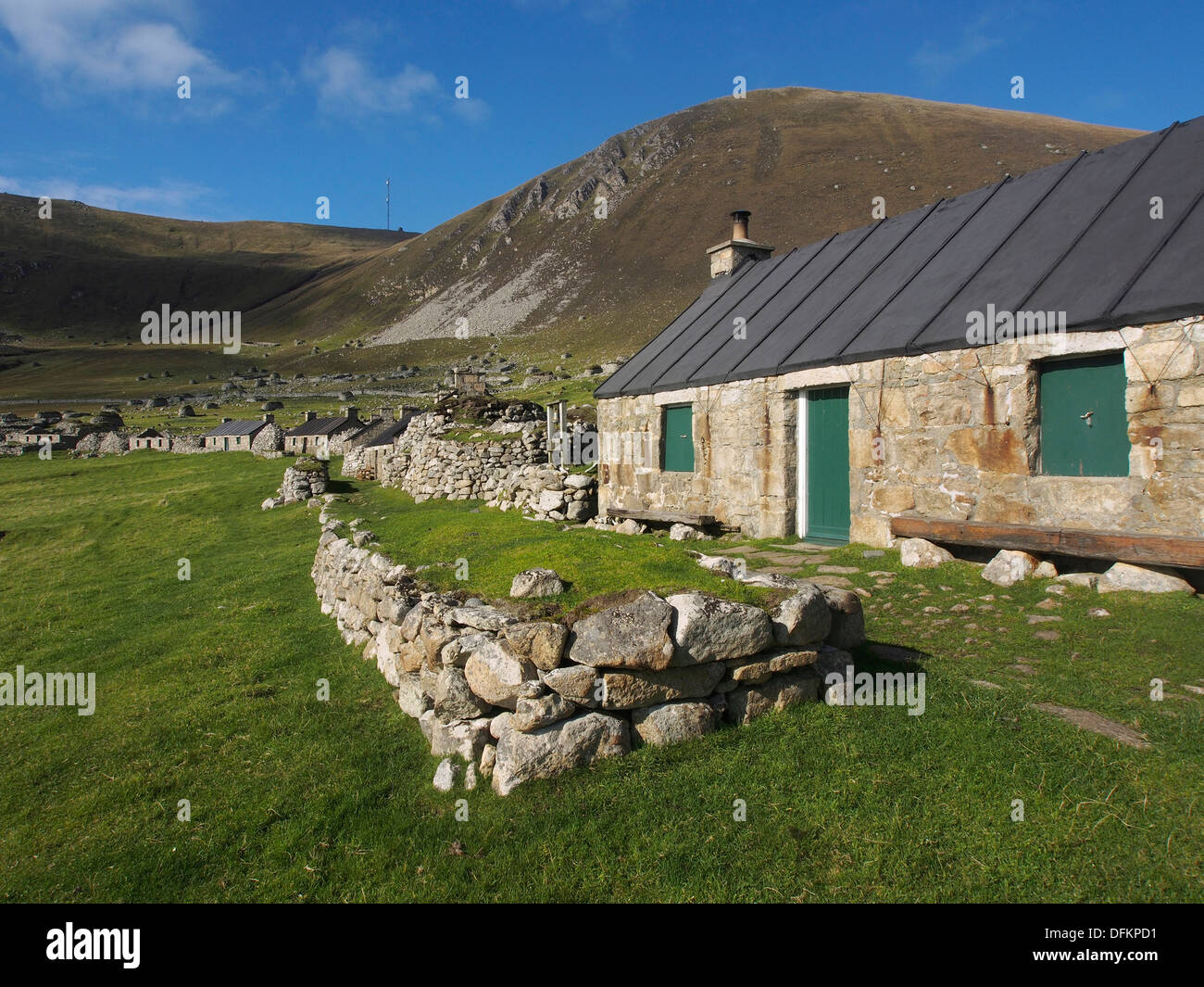 Main street in abandoned village, Hirta, St Kilda, Scotland Stock Photo