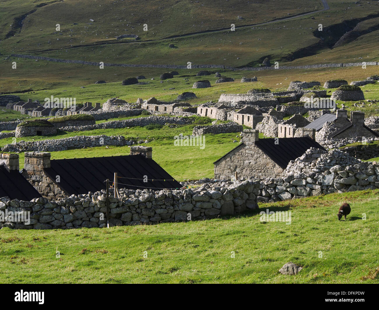 Main street in abandoned village, Hirta, St Kilda, Scotland Stock Photo