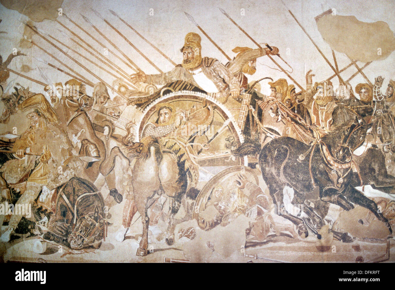 Roman Mosaic of Darius III of Persia (in Chariot) in First Battle of Issus (333BC) Against Alexander the Great of Macedonia Stock Photo