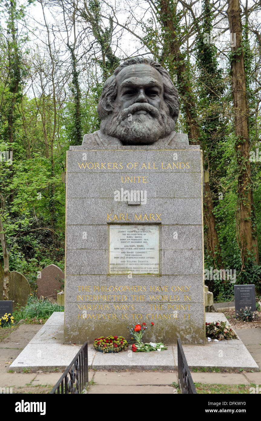 View of the burial place of Karl Marx at Highgate Cemetery ...