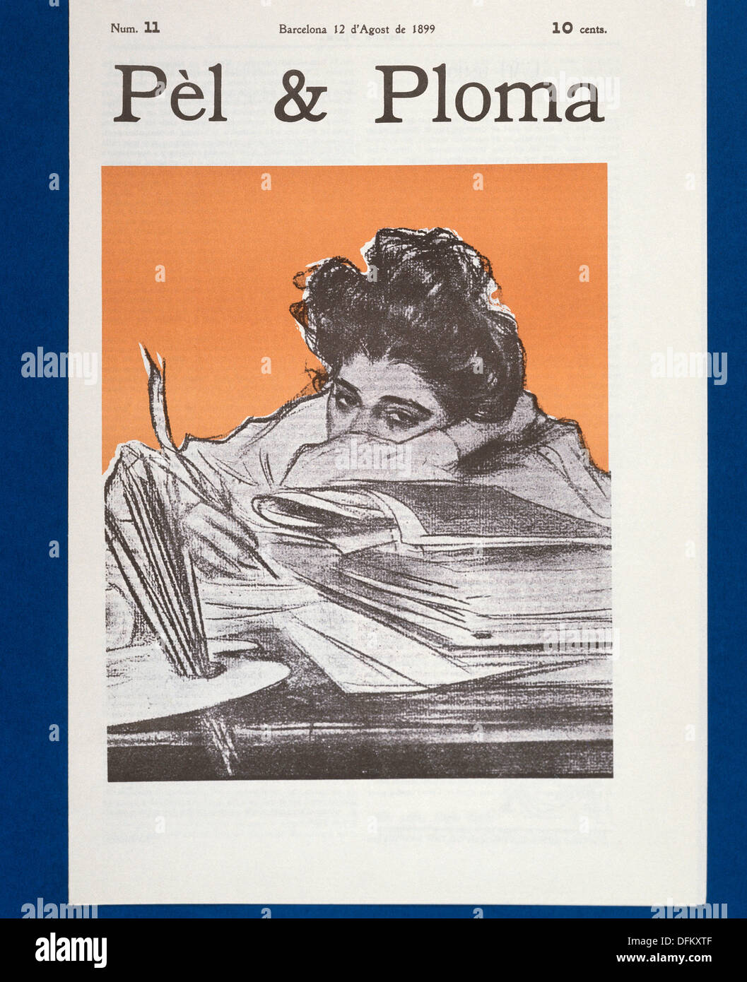 ´Pèl & Ploma´ (issue nr. 11, august 1899), Catalan art and literature magazine. Cover by Ramon Casas Stock Photo