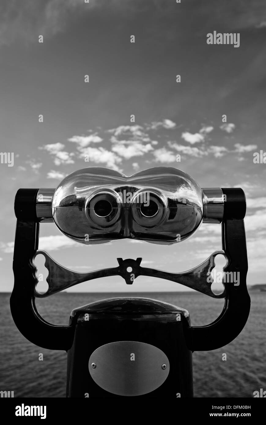 Italy, Trieste. Coin-operated binoculars overviewing sea Stock Photo