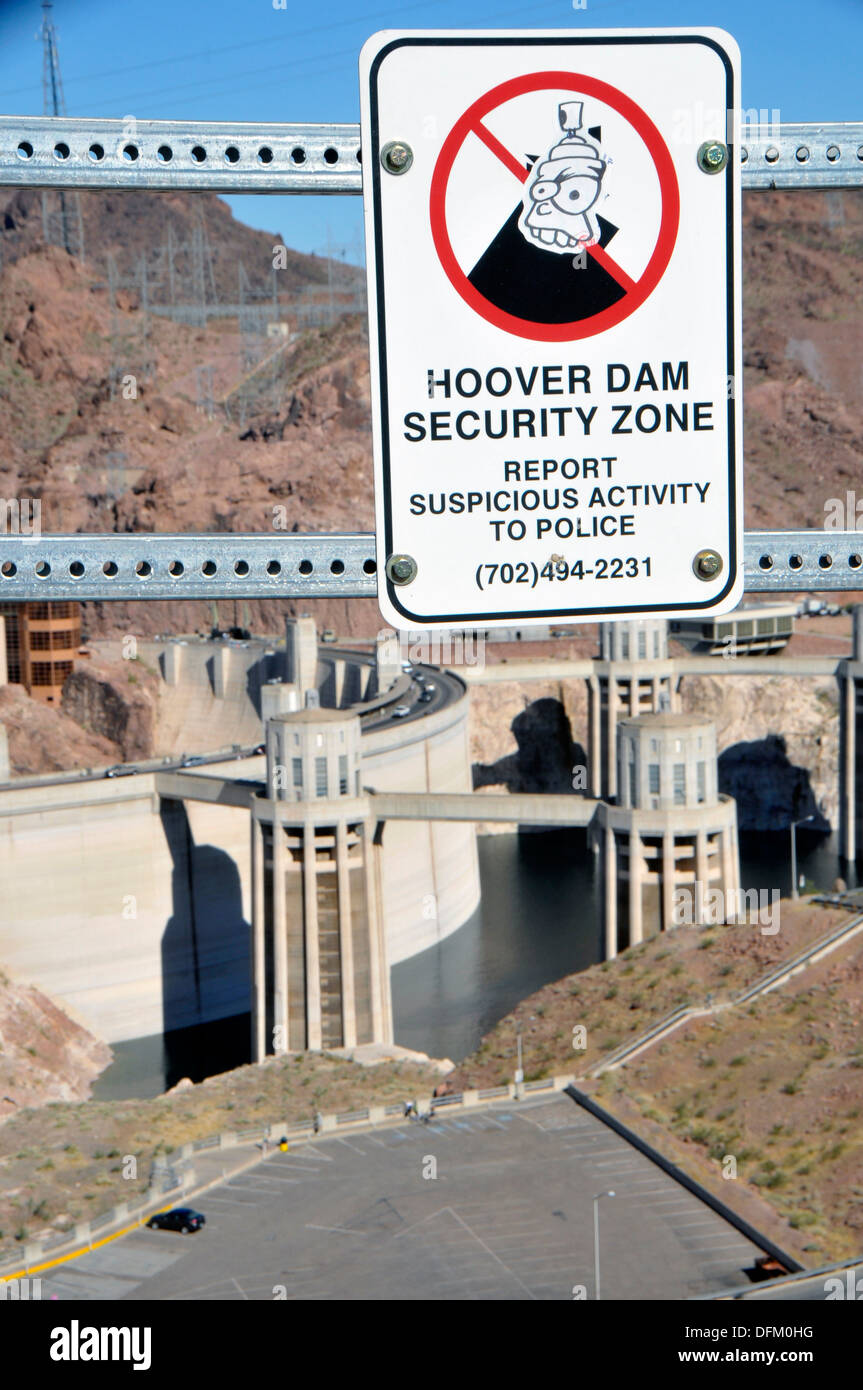 Hoover Dam Security Zone sign Arizona Nevada Stock Photo Alamy