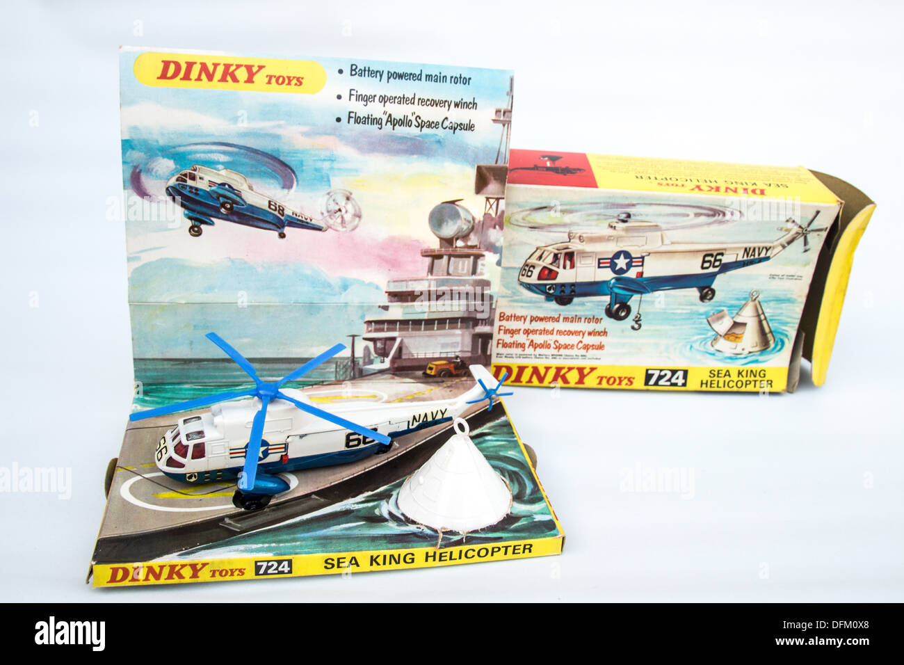 Dinky toy sea king helicopter and space capsule Stock Photo
