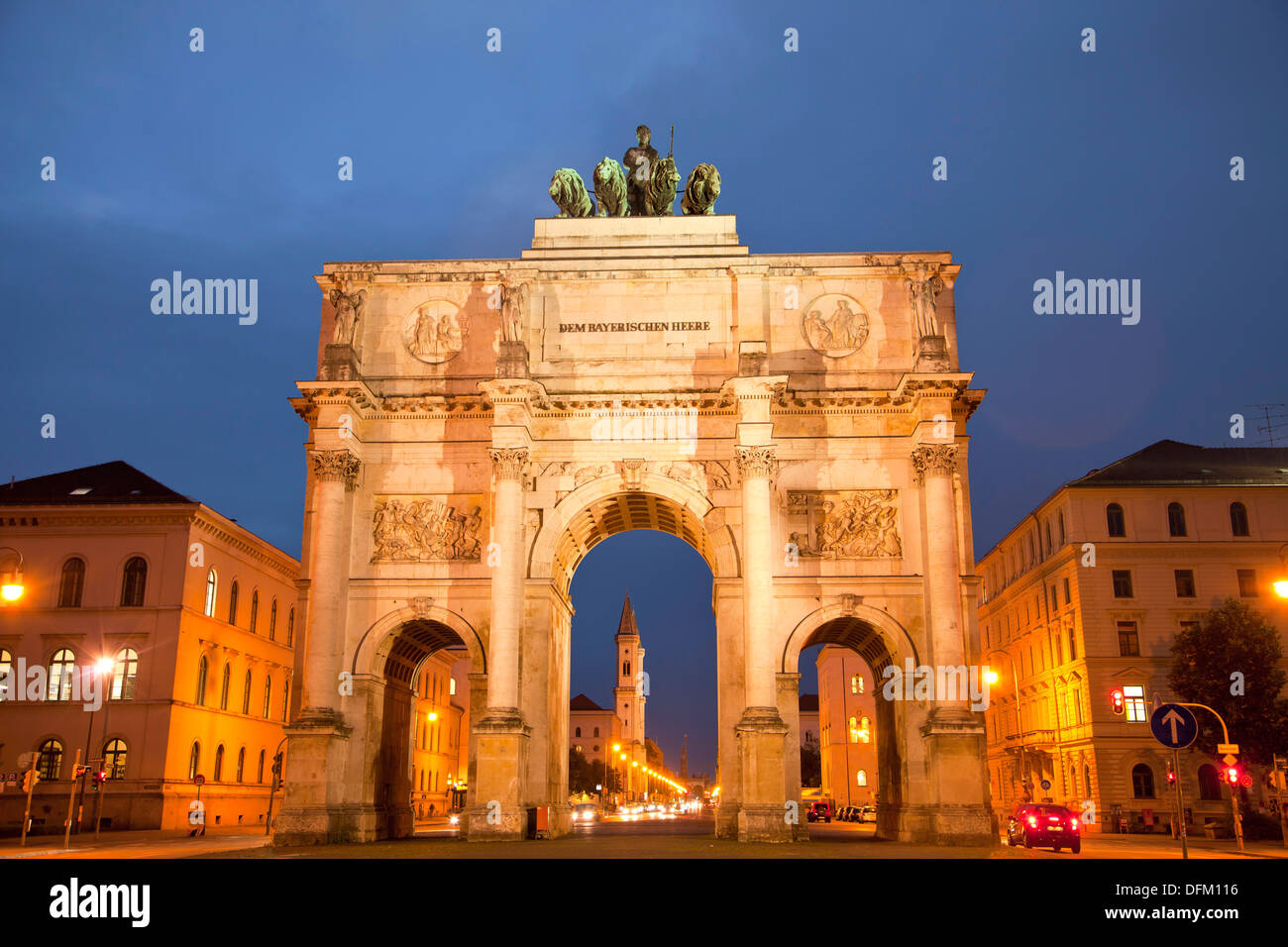 The Siegestor ( Victory Gate), a three-arched triumphal arch in Munich, Bavaria, Germany Stock Photo