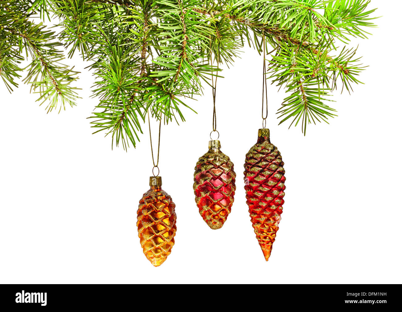 New year toys cones on Christmas tree Stock Photo