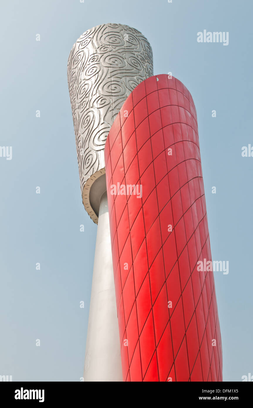 Olympic torch statue in Olympic Green in Chaoyang District, Beijing, China build for the 2008 Summer Olympics Stock Photo