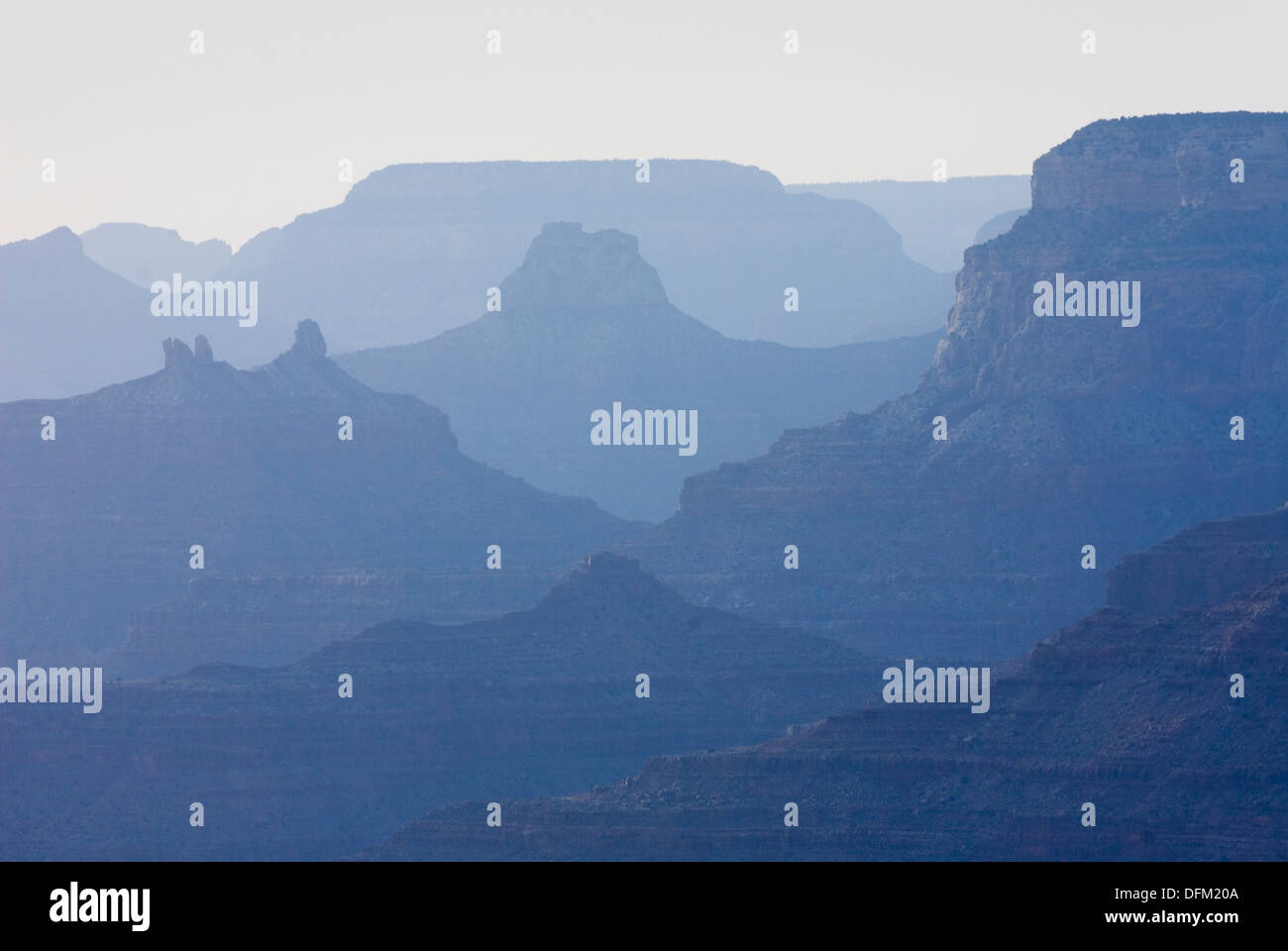 Silhouettes of overlapping mesas and buttes, Grand Canyon National Park