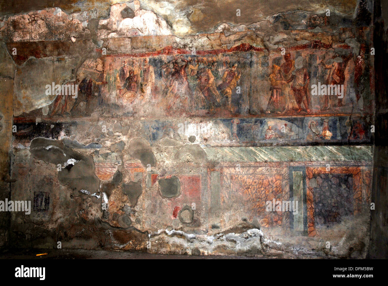 Fresco, wall painting in Roman house at Pompeji. Italy Stock Photo