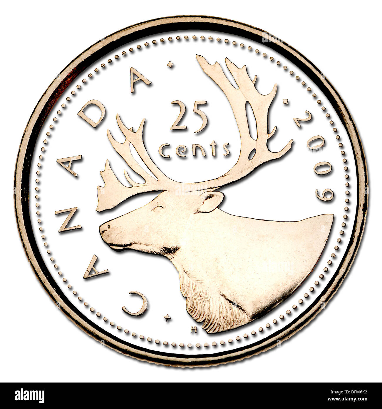 Canadian 25 cents coin, 2009 Stock Photo
