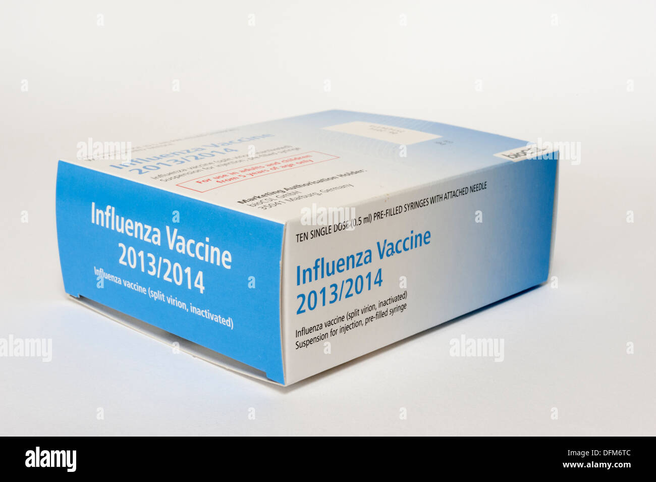 A box of flu vaccines for the 2013 to 2014 season Stock Photo