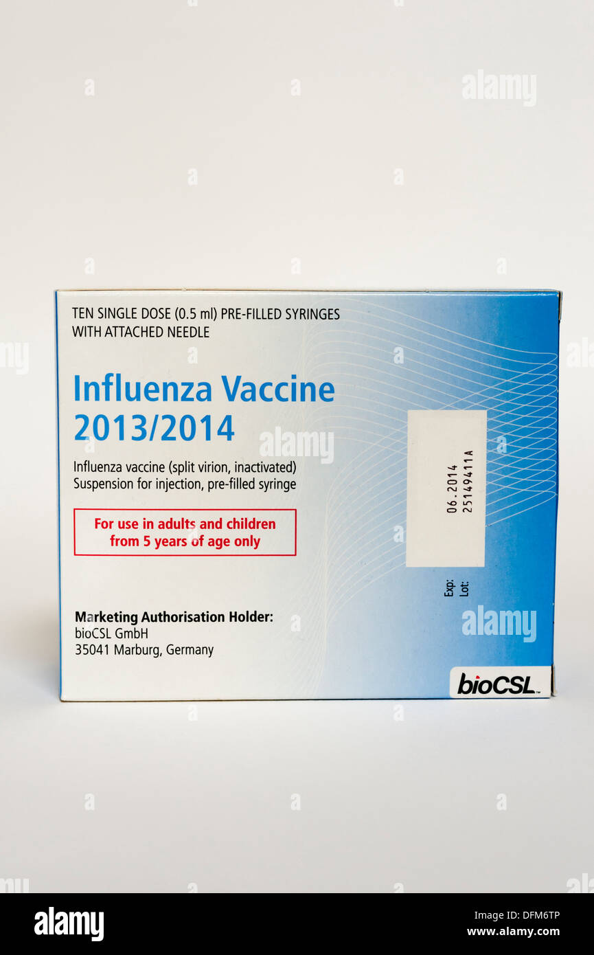 A box of flu vaccines for the 2013 to 2014 season Stock Photo