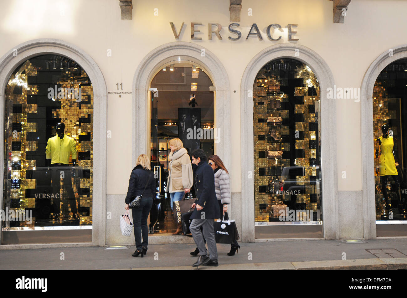 Italy Lombardy Milan Via Montenapoleone Versace fashion shop Stock ...