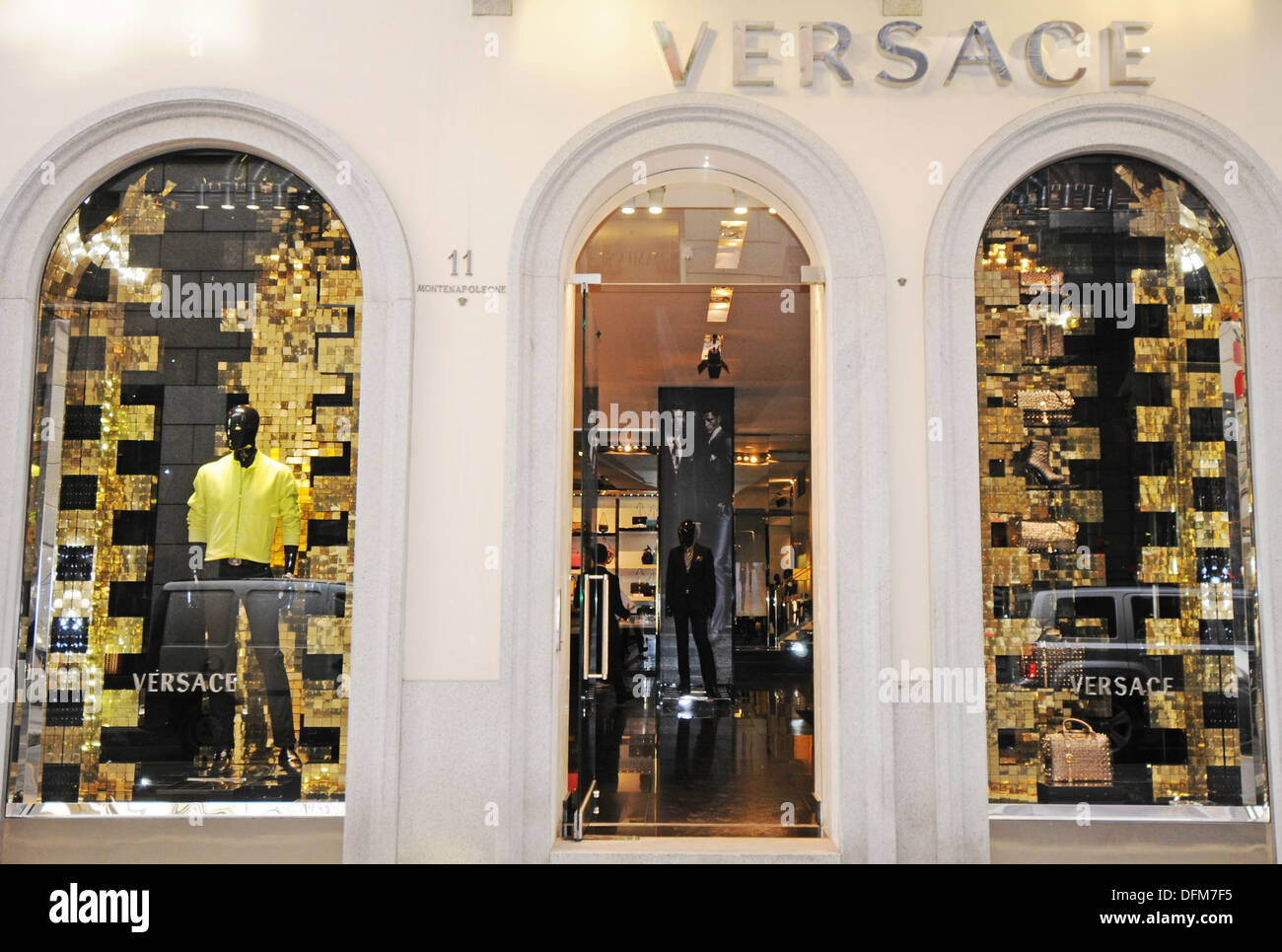 Italy Lombardy Milan Via Montenapoleone Versace fashion shop Stock Photo