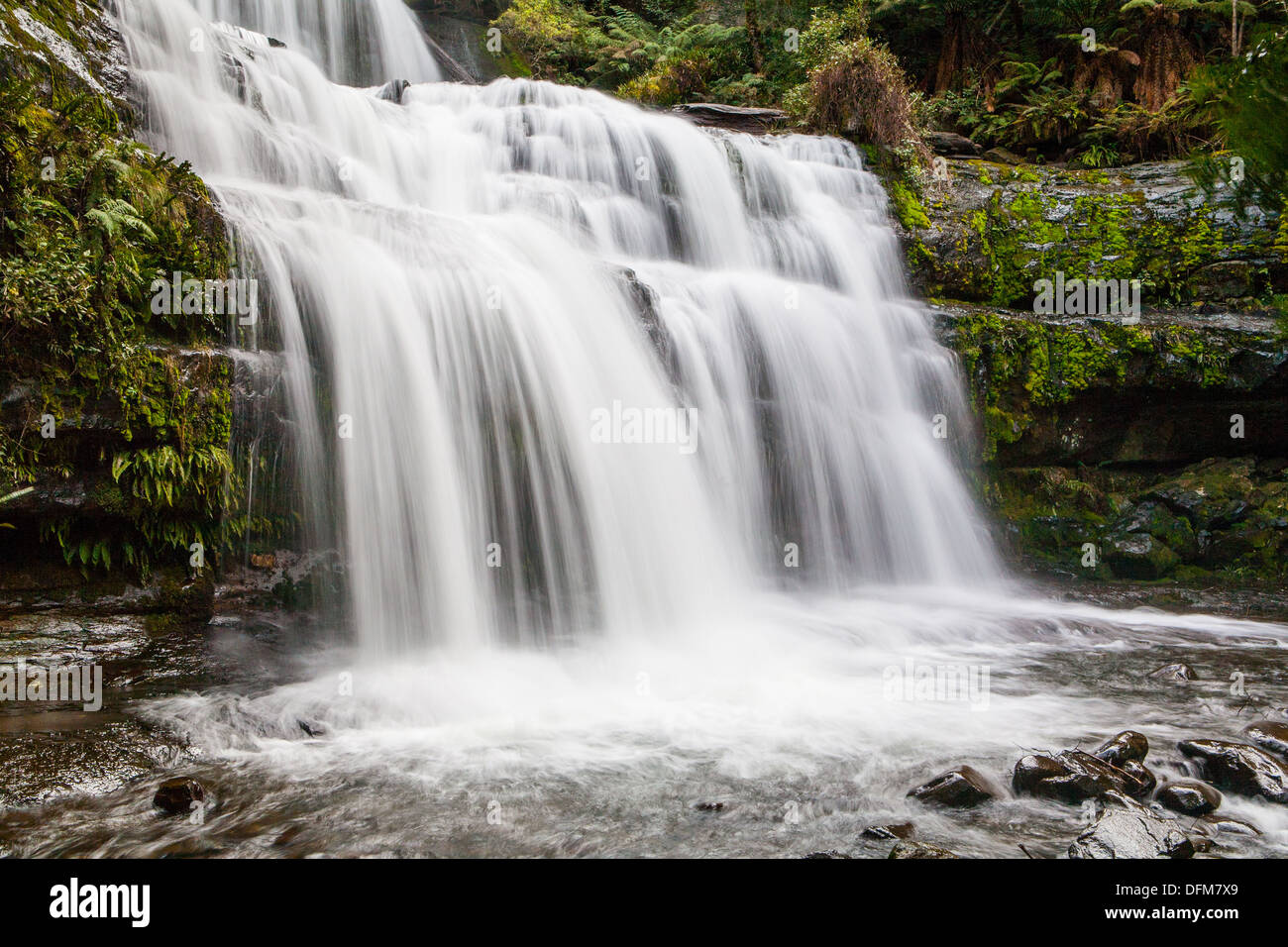 Liffey Falls in Liffey Falls State Reserve on a cold winter's morning in Tasmania, Australia Stock Photo