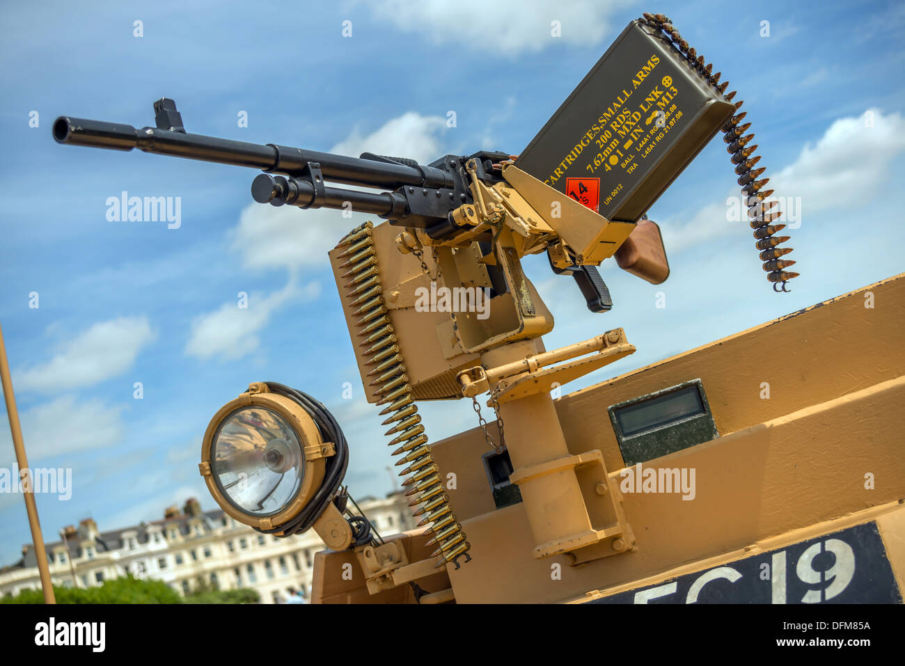 Fifty caliber gun machine display in festival at Littlehampton, UK Stock Photo