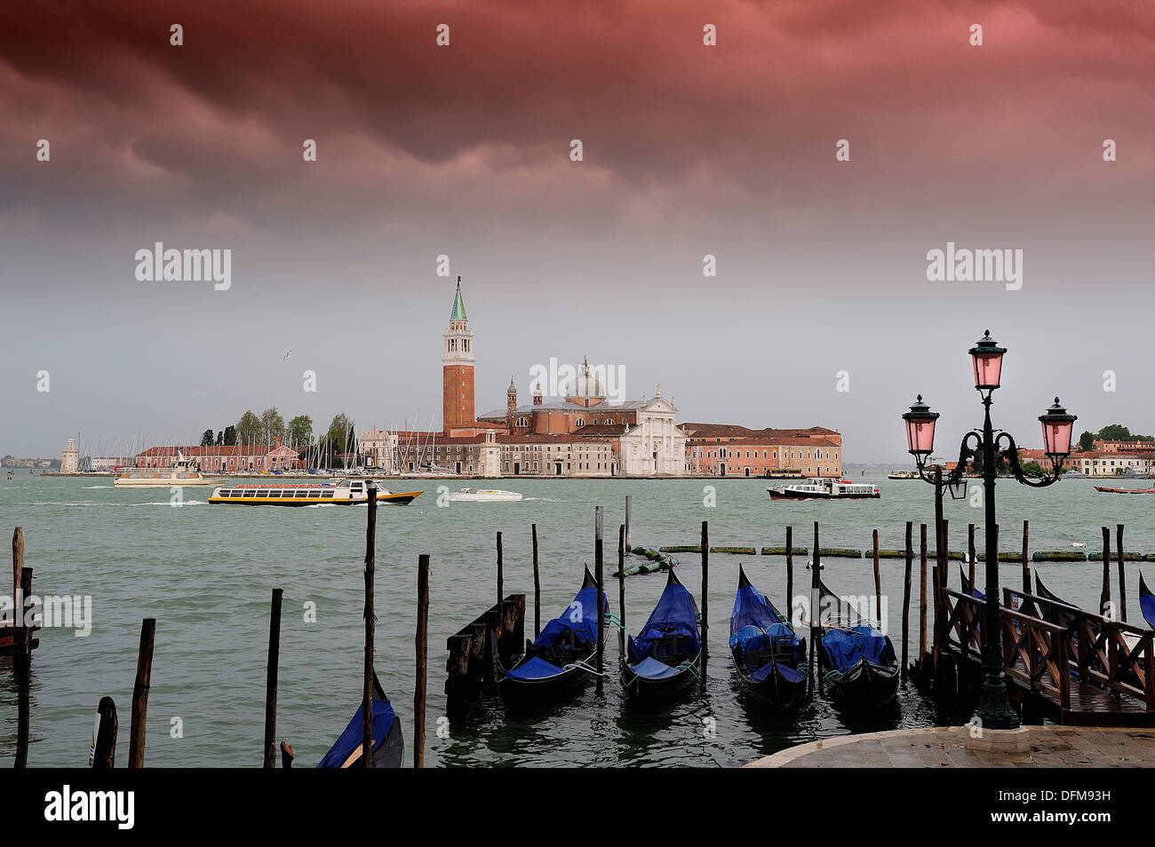 Photographs of the Grand Canal in Venice with mauve gradient filter in the sky Stock Photo