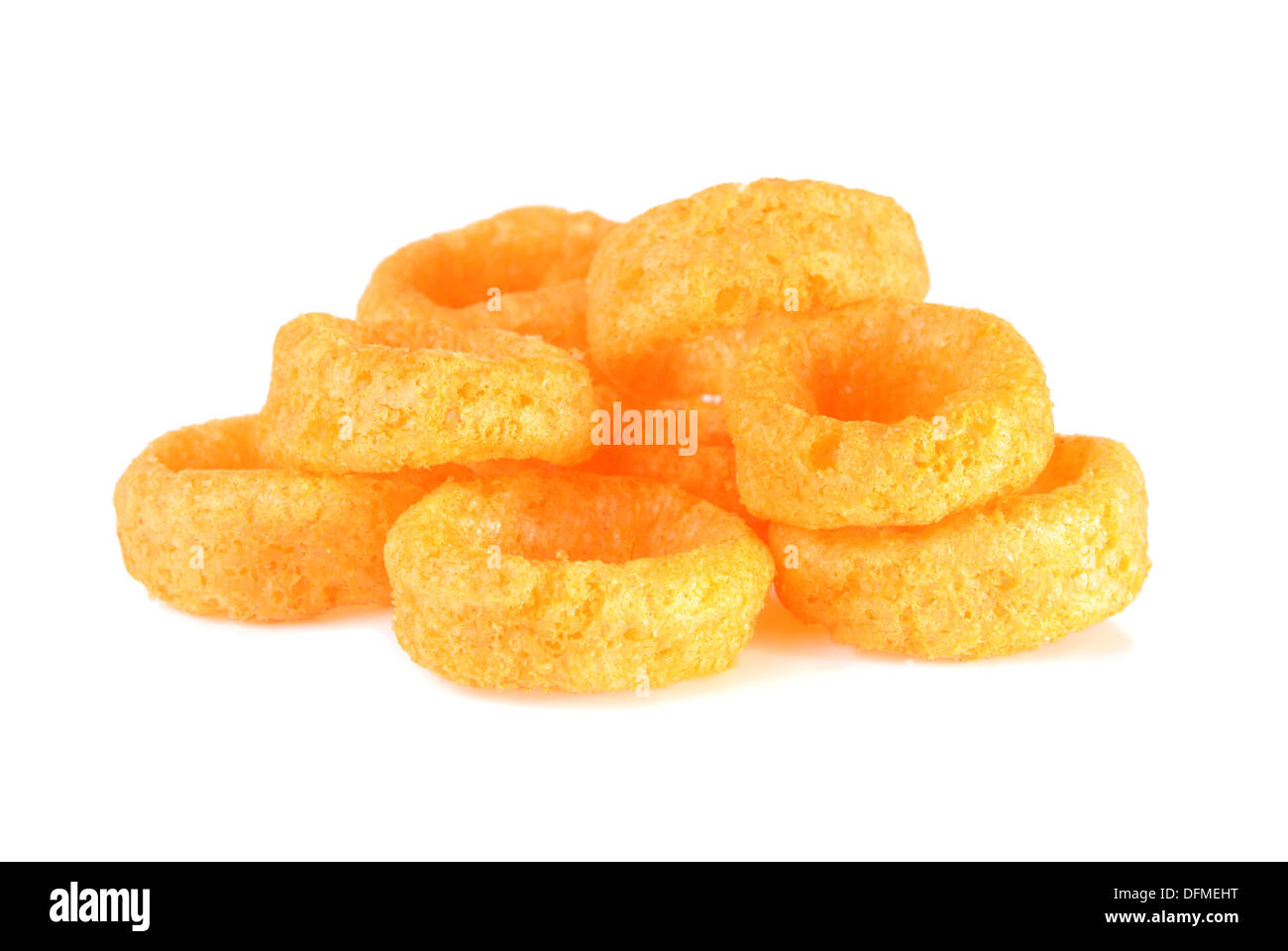 Stack of crispy onion rings on a white background Stock Photo