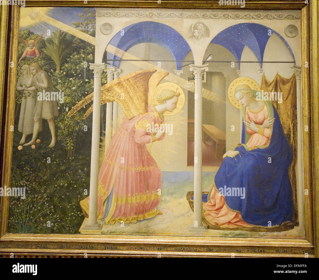 The Annunciation. Ca. 1426. Fran Angelico. Gold and tempera on wooden pannel. Prado Museum. Madrid. Spain. Stock Photo