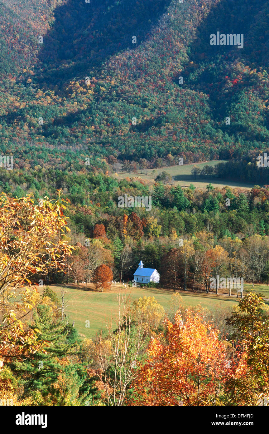 Methodist church. Cades Cove in fall. Great Smoky Mountains National