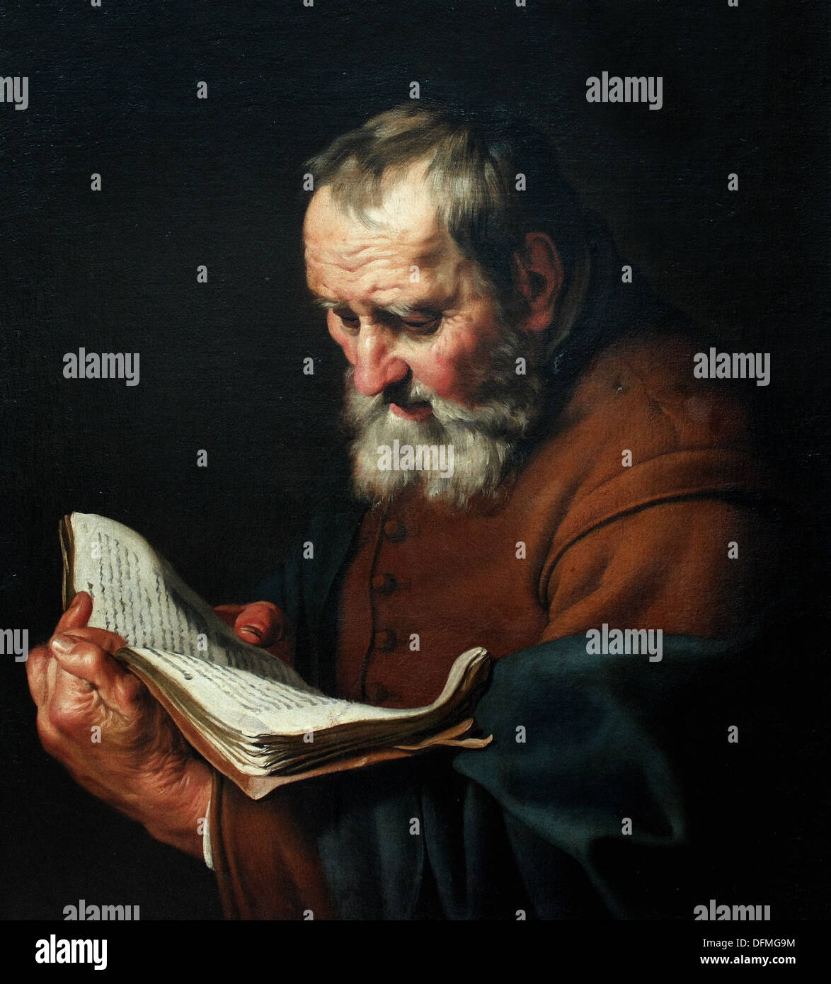 Hendrick BLOEMAERT - An old Man reading - 1636 - Museum of Fine Arts - Budapest, Hungary Stock Photo