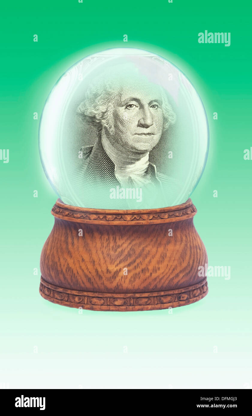 Crystal ball showing US dollar Stock Photo