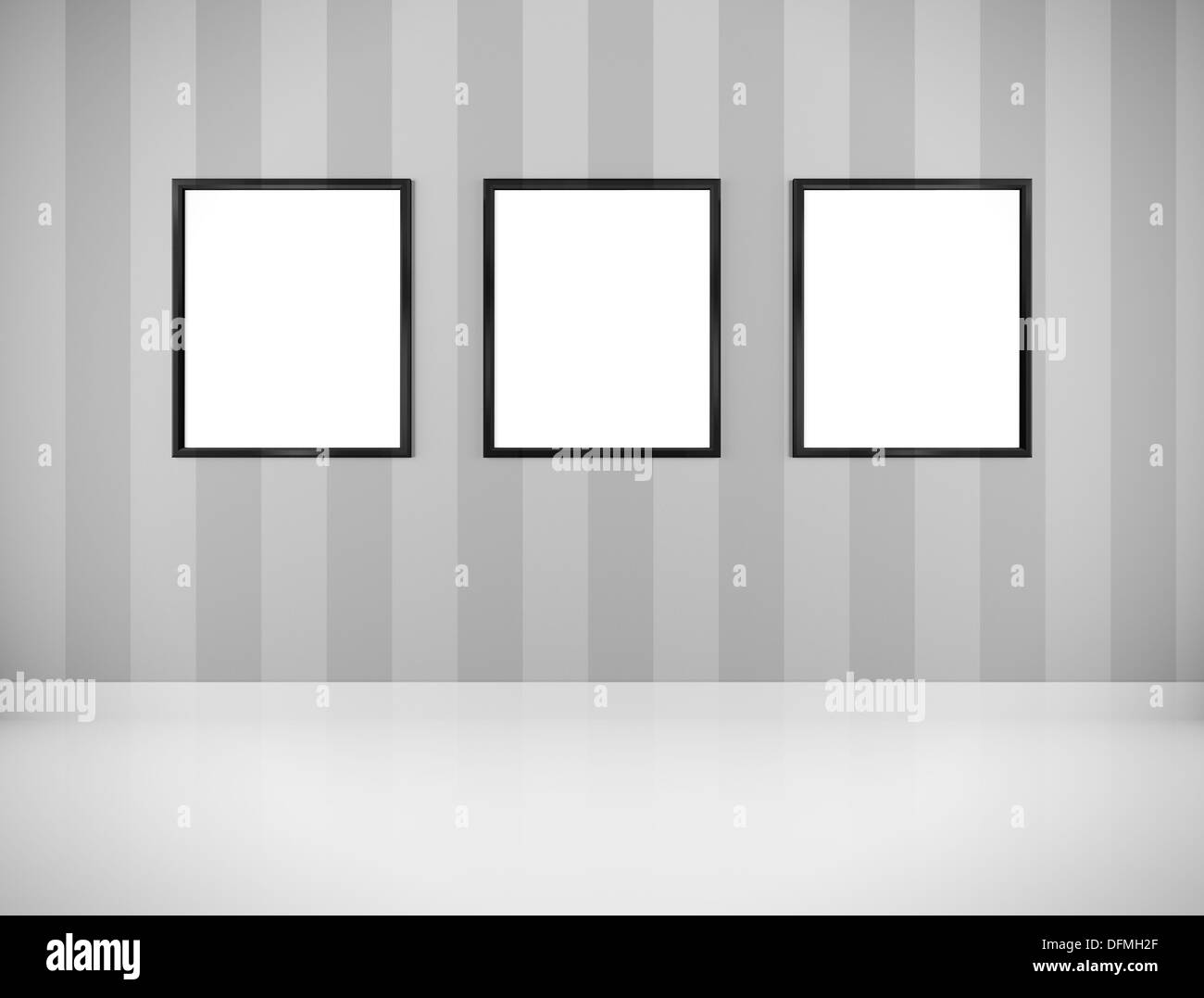 Picture frames black and white on striped wall Stock Photo Alamy