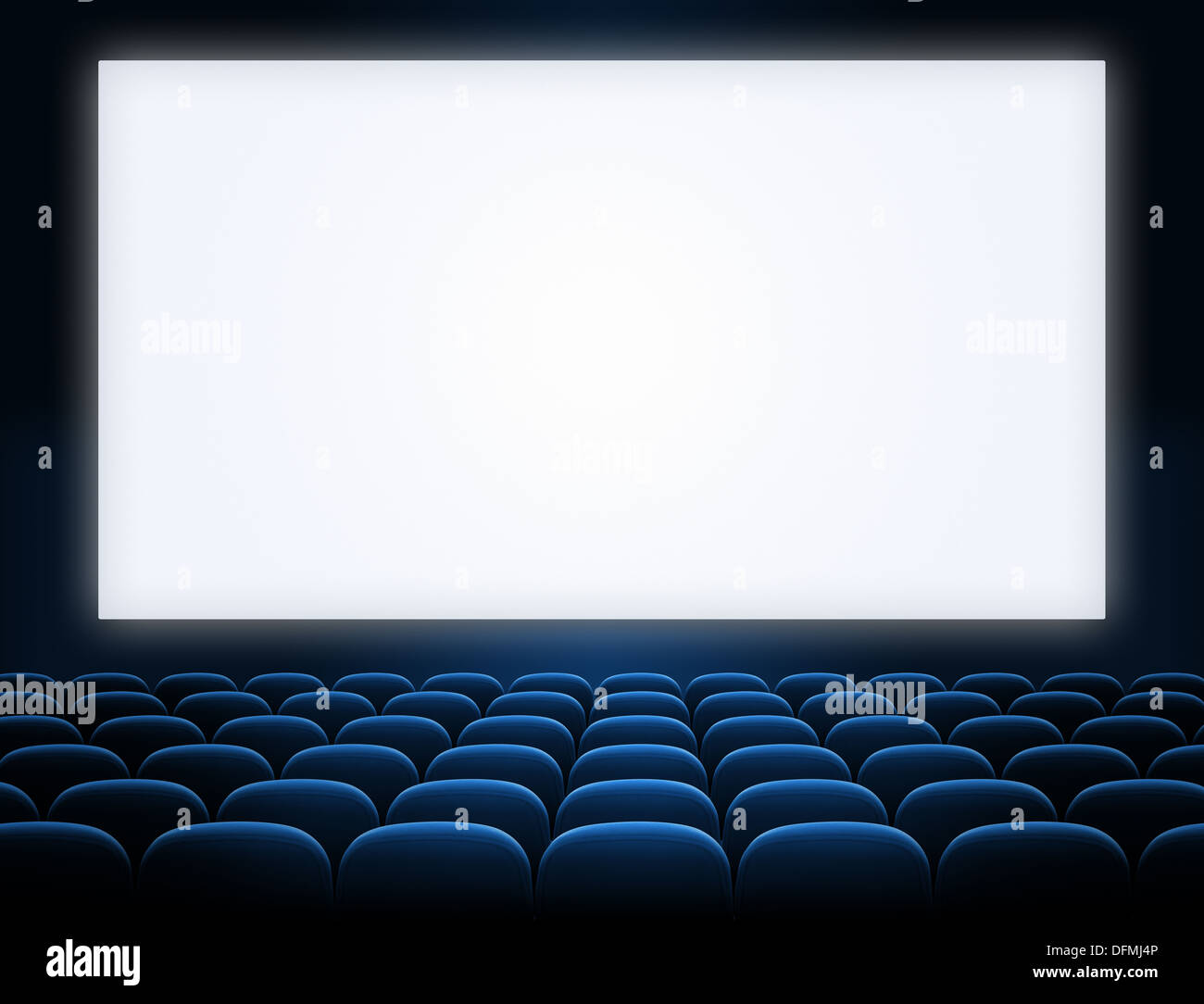 cinema screen with open blue seats Stock Photo