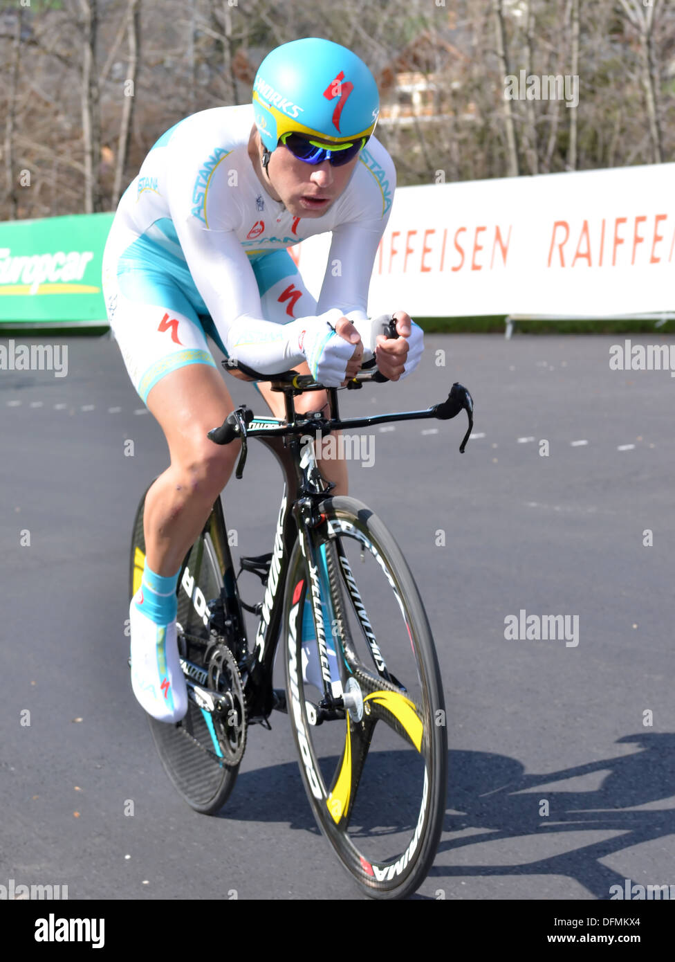 Dmitry GRUZDEV of team AST on stage 1 of the Tour de Romandie 2013: April 23, 2013 in Verbier, Switzerland Stock Photo
