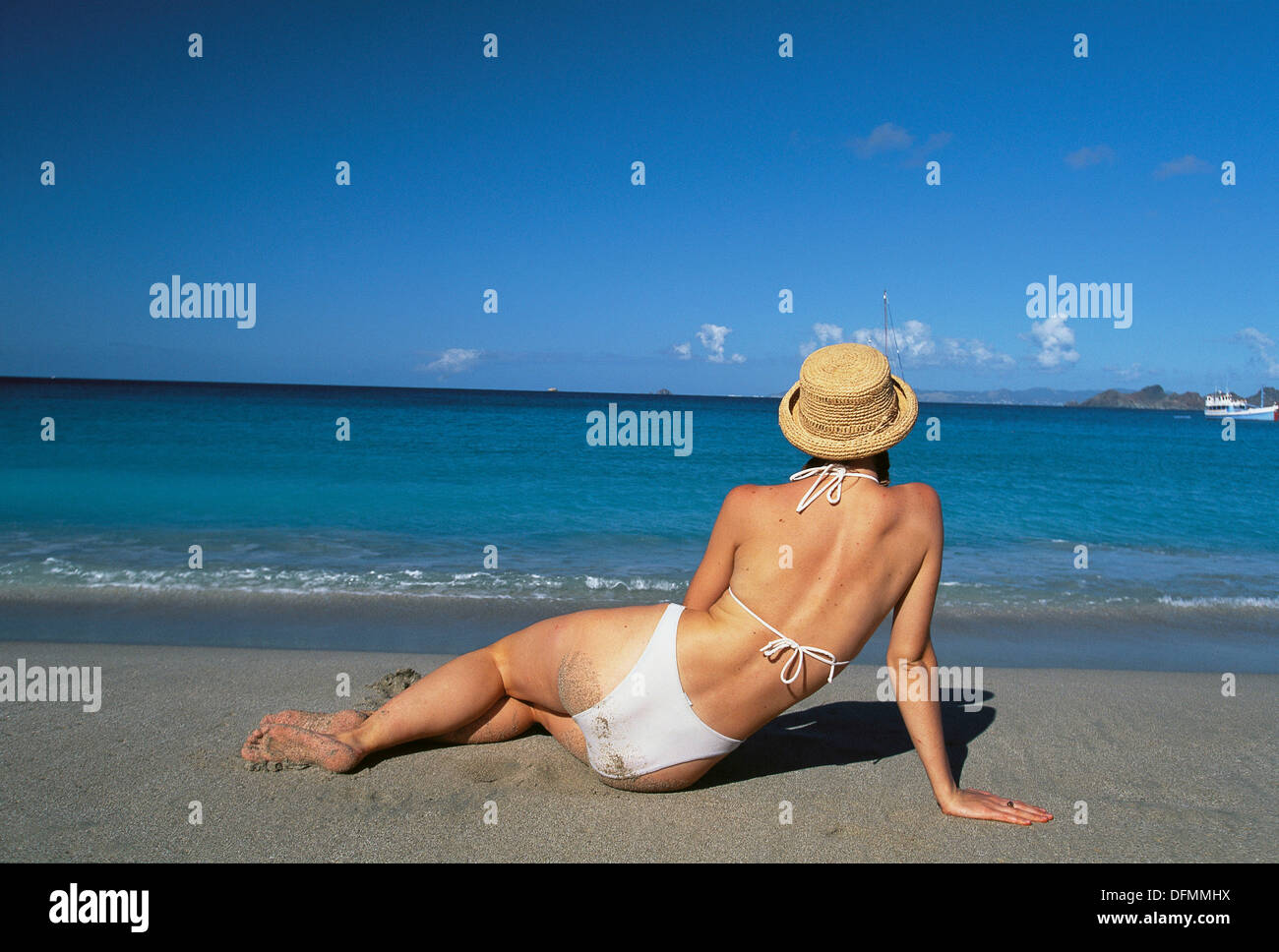 Woman at the beach. Colombier Bay. St. Barts. Caribbean Stock Photo - Alamy