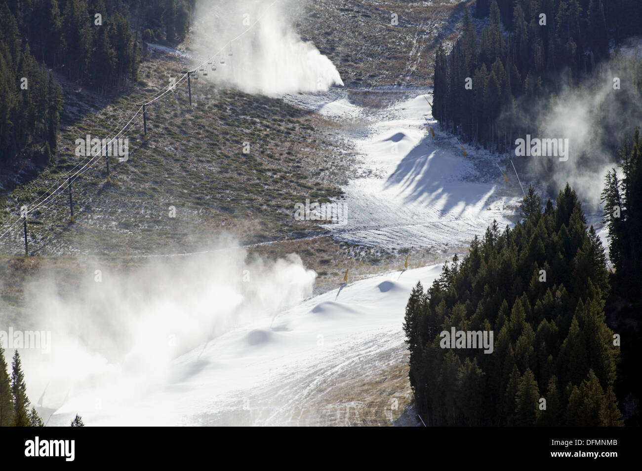 Making snow on Bald Mountain, in Sun Valley, Idaho. USA Stock Photo Alamy