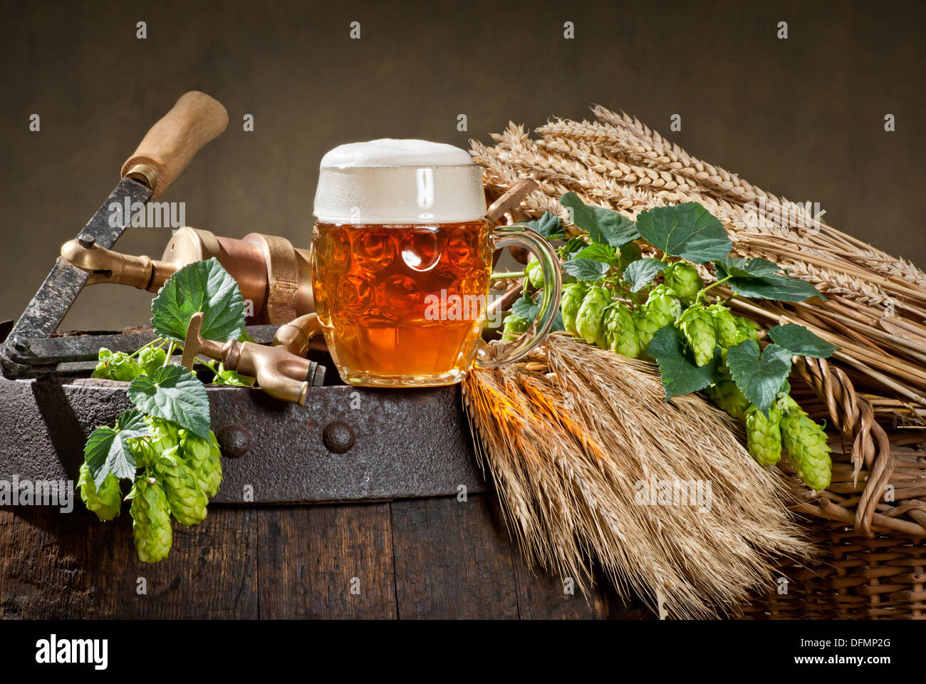 beer with raw material for beer production Stock Photo Alamy