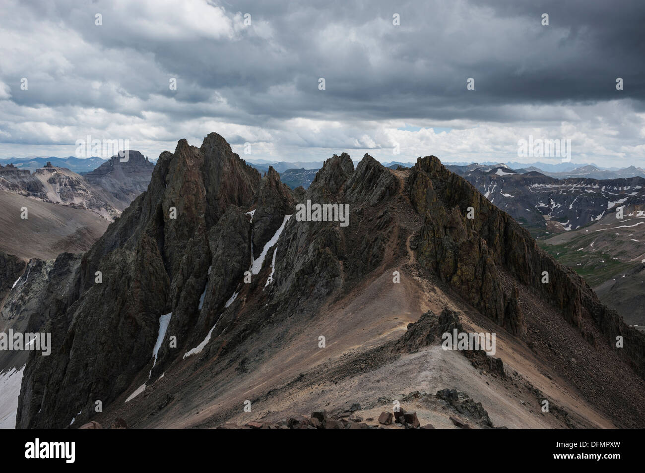 View of Lavender Col from southeast couloir on Mt. Sneffels (14150 ft), San Juan mountains, Colorado, USA Stock Photo