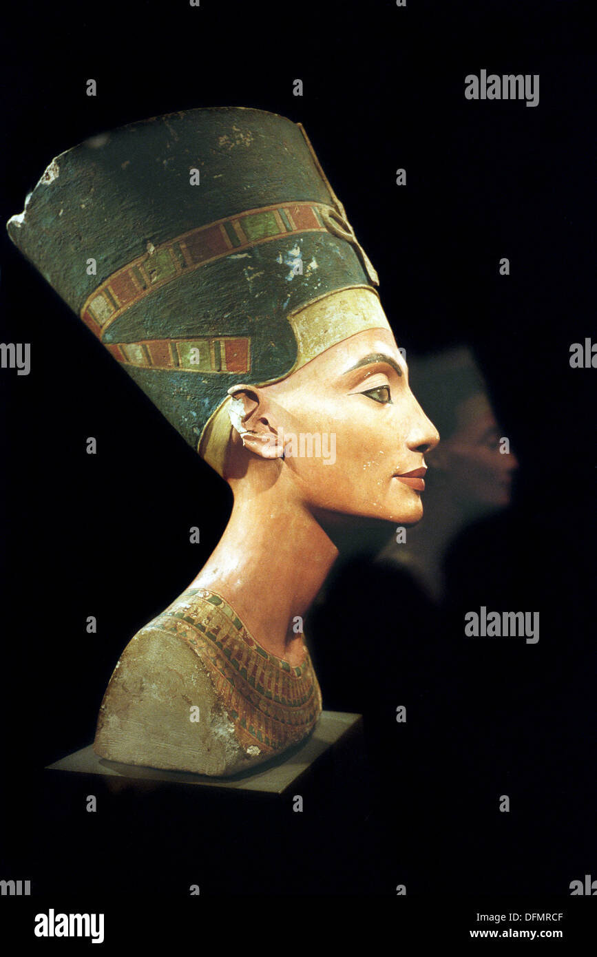 Bust of Queen Nefertiti, painted limestone c. 1350 BC in the Egyptian