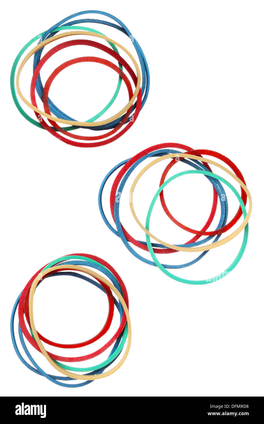 Colorful elastic rubber bands isolated on a white background Stock Photo