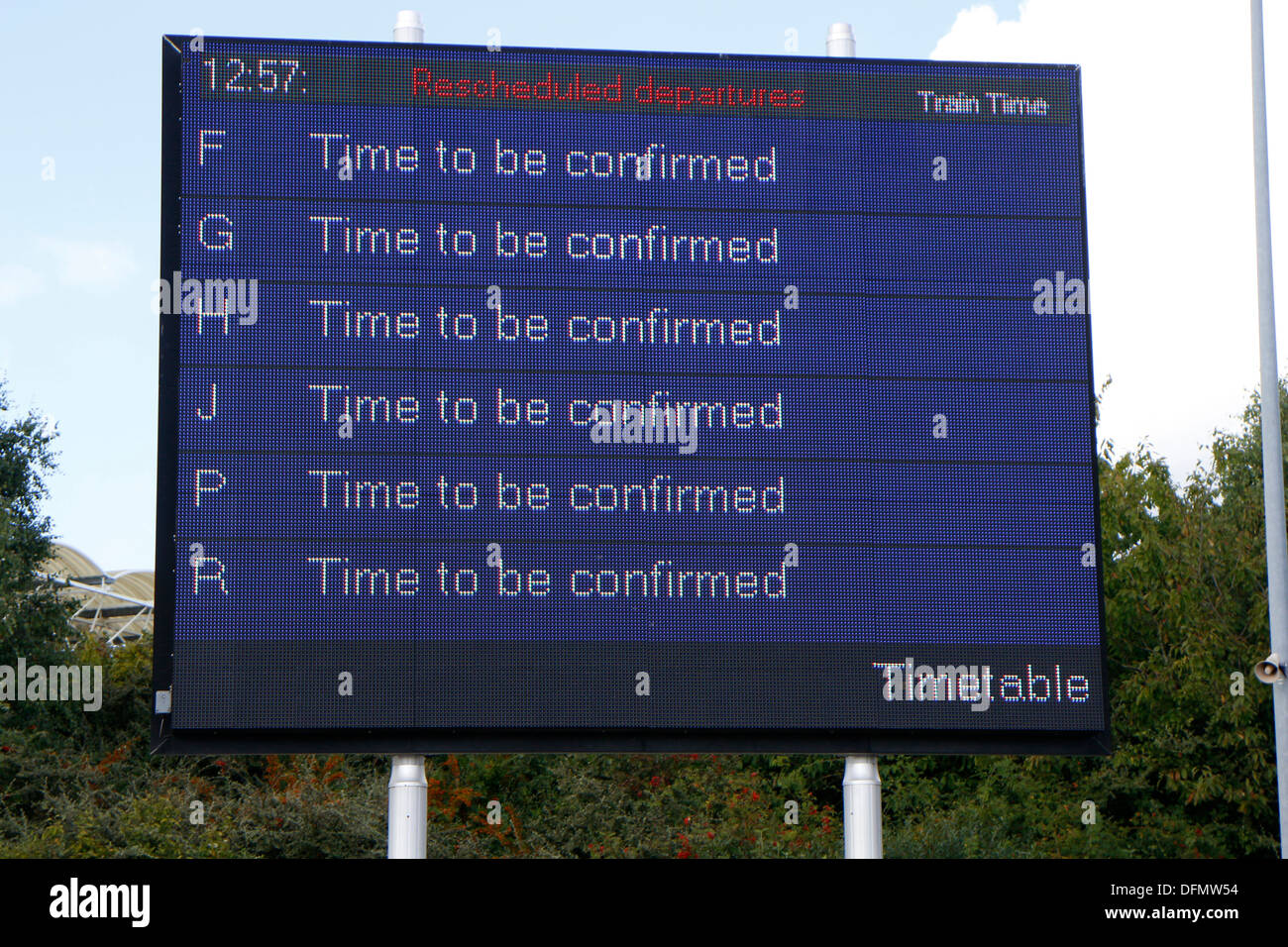 Departure timetable sign at Folkestone Eurotunnel 132671 Tunnel board Stock Photo