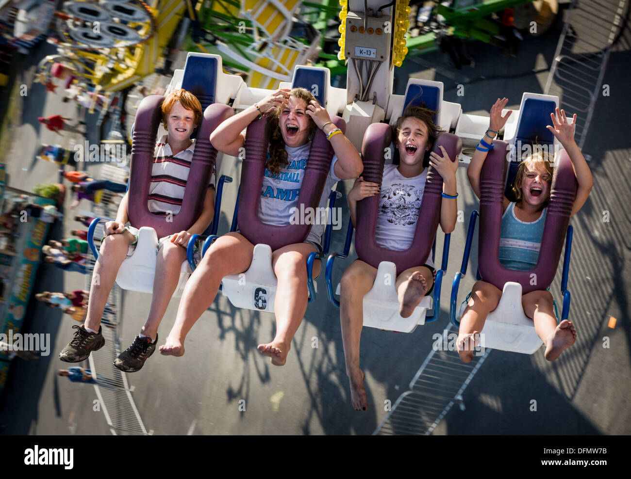 Kids on thrill ride, Great New York State Fair Stock Photo Alamy