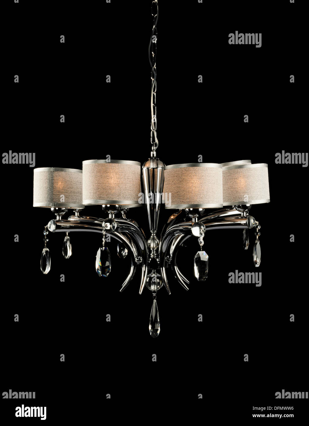 Contemporary Glass Chandelier Isolated Over Black Background Stock