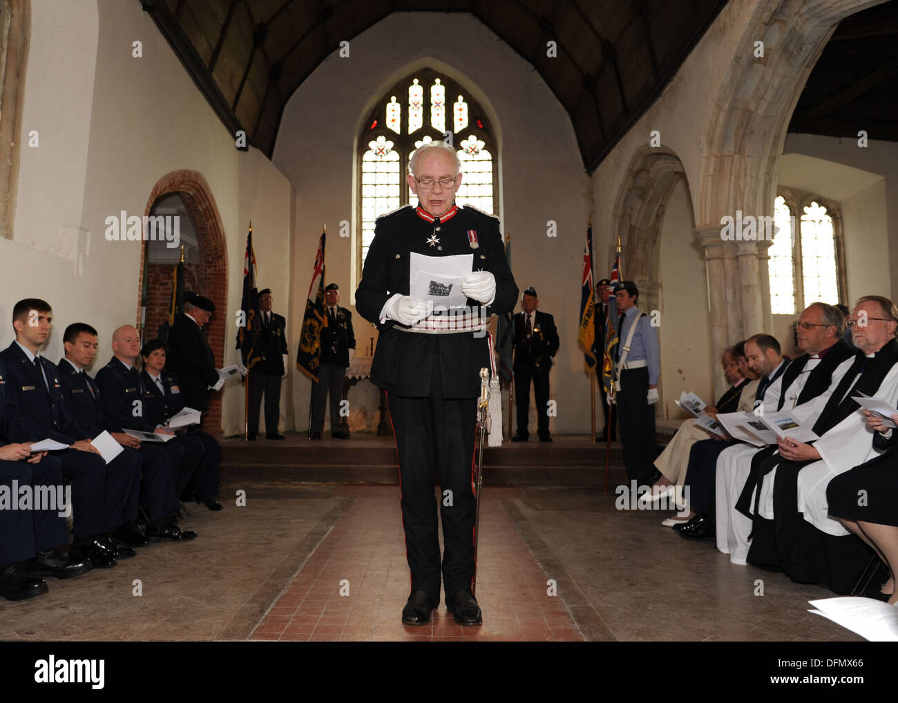 Janet McCheyne, daughter of eyewitness Janet McCheyne, reads her mother’s accounts Sept. 28, 2013, of the collision of two B-17 Stock Photo