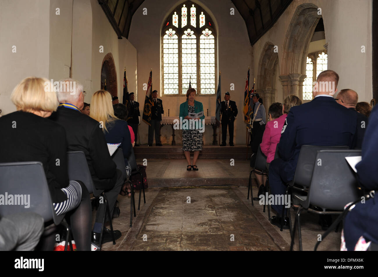 Janet McCheyne, daughter of eyewitness Janet McCheyne, reads her mother’s accounts Sept. 28, 2013, of the collision of two B-17 Stock Photo